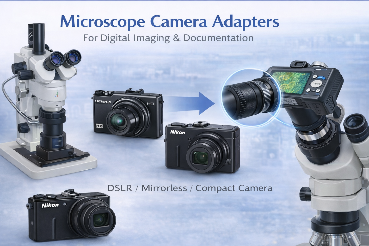Microscope camera adapters for digital imaging and documentation